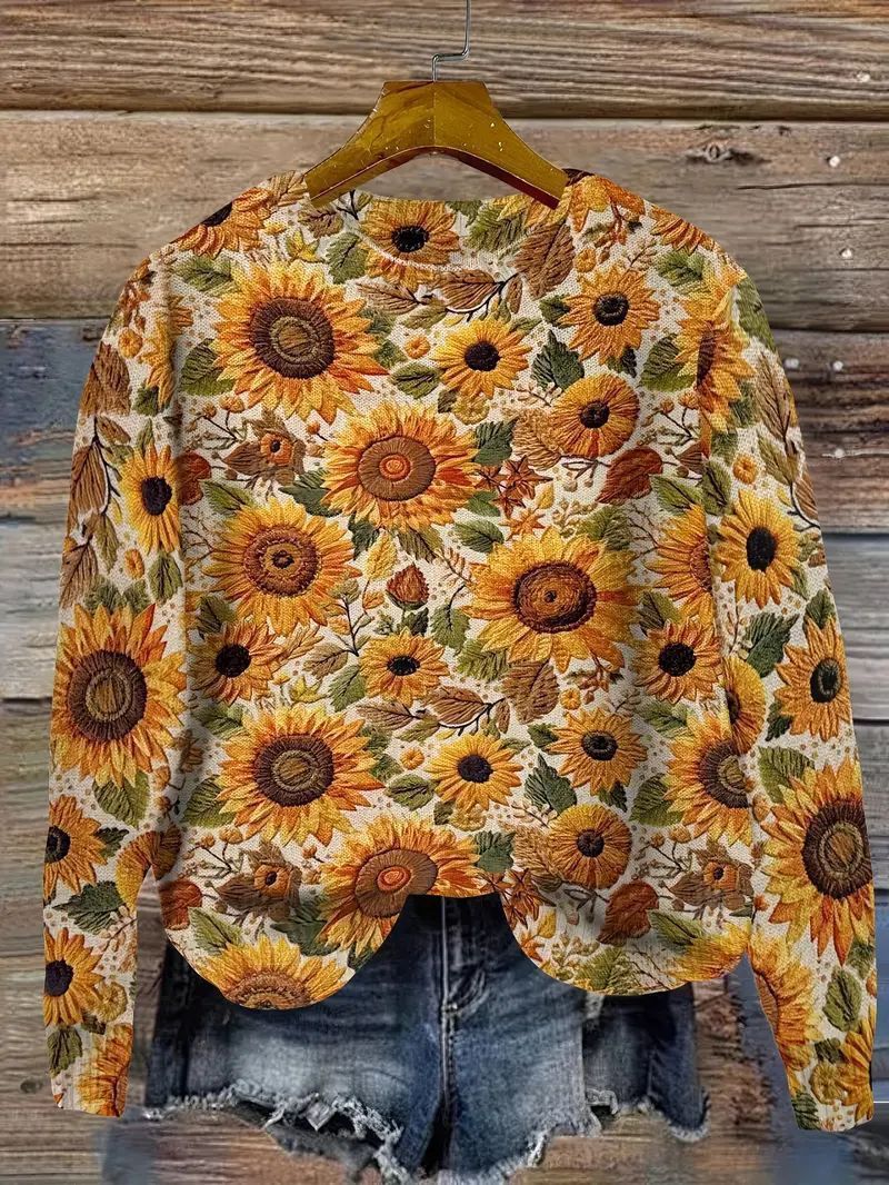 Women's Wear Flock HD 3D Printed Plant Long Sleeve Sweater ARZ