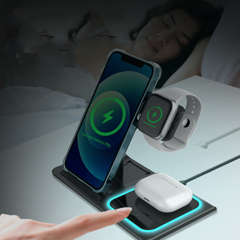 Three-in-one Wireless Charger Electrical Foldable Double Wire Ambience Light Mobile Phone Wireless Charger Wireless Charger ARZ