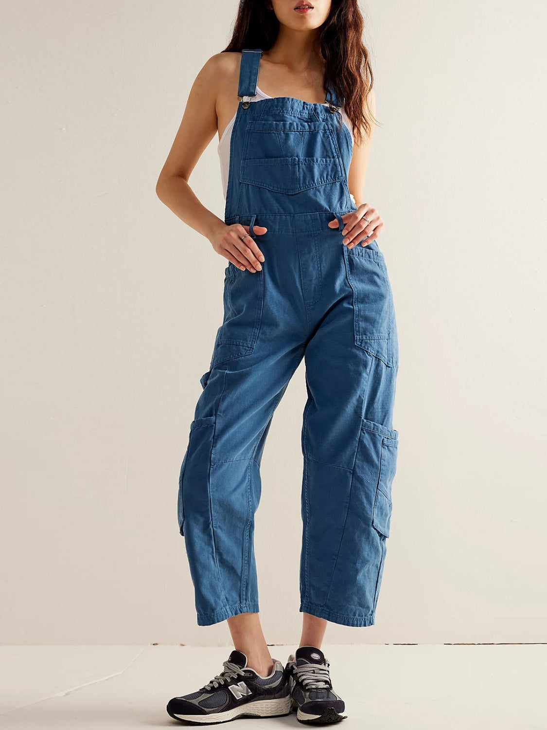 Pocketed Wide Strap Denim Overalls Trendsi