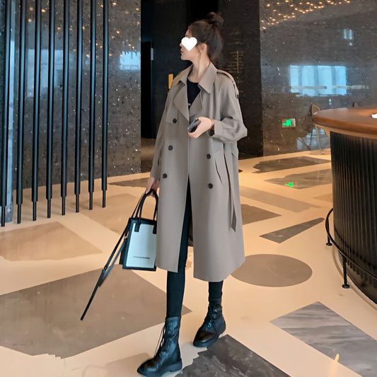 Trench Coat Thin Women's Mid-length Spring Figure Flattering Jacket Top Loose Overcoat Coat ARZ