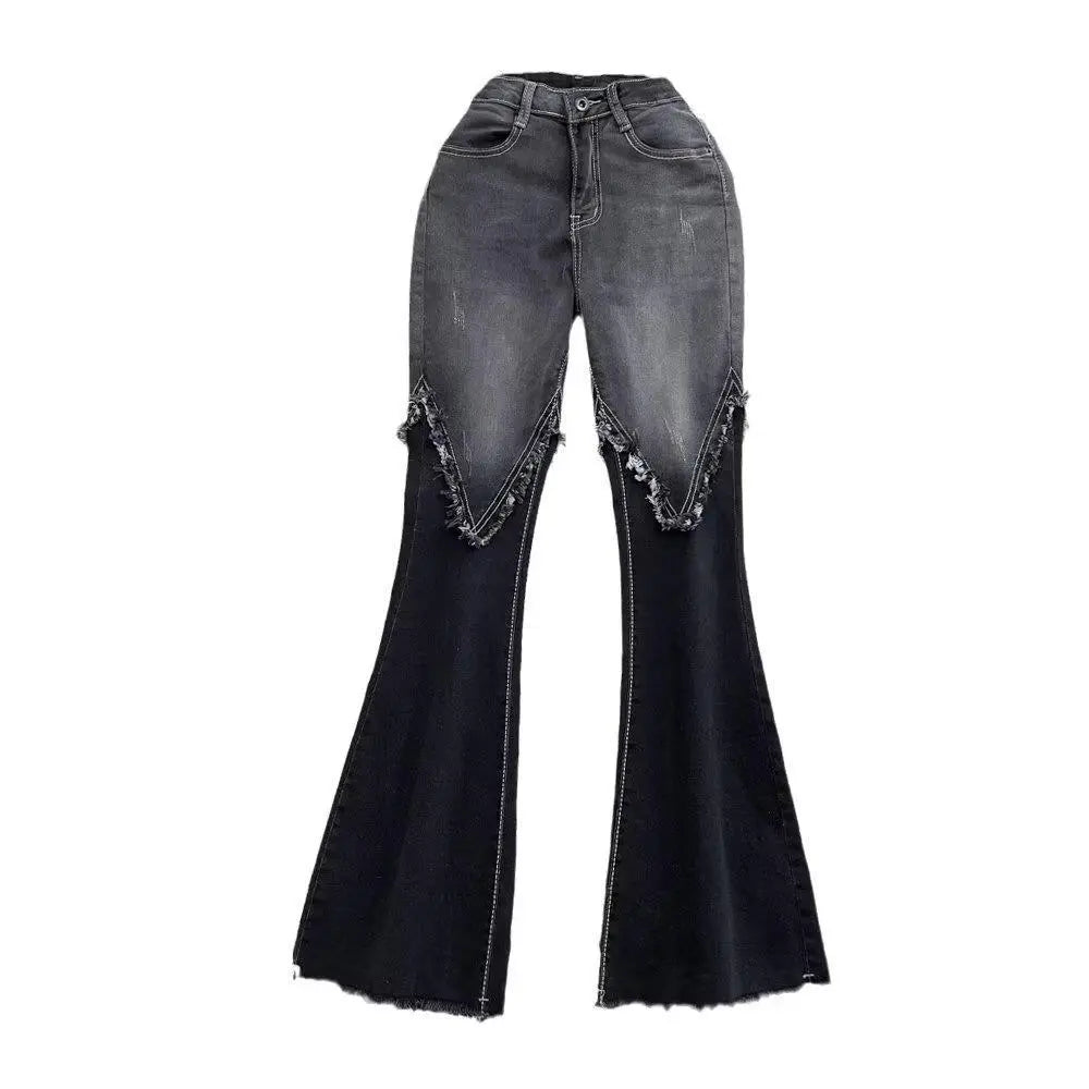 Color Matching Fashionable Elegant Bell-bottom Pants Jeans High Waist Slim Fit Slimming ARZ