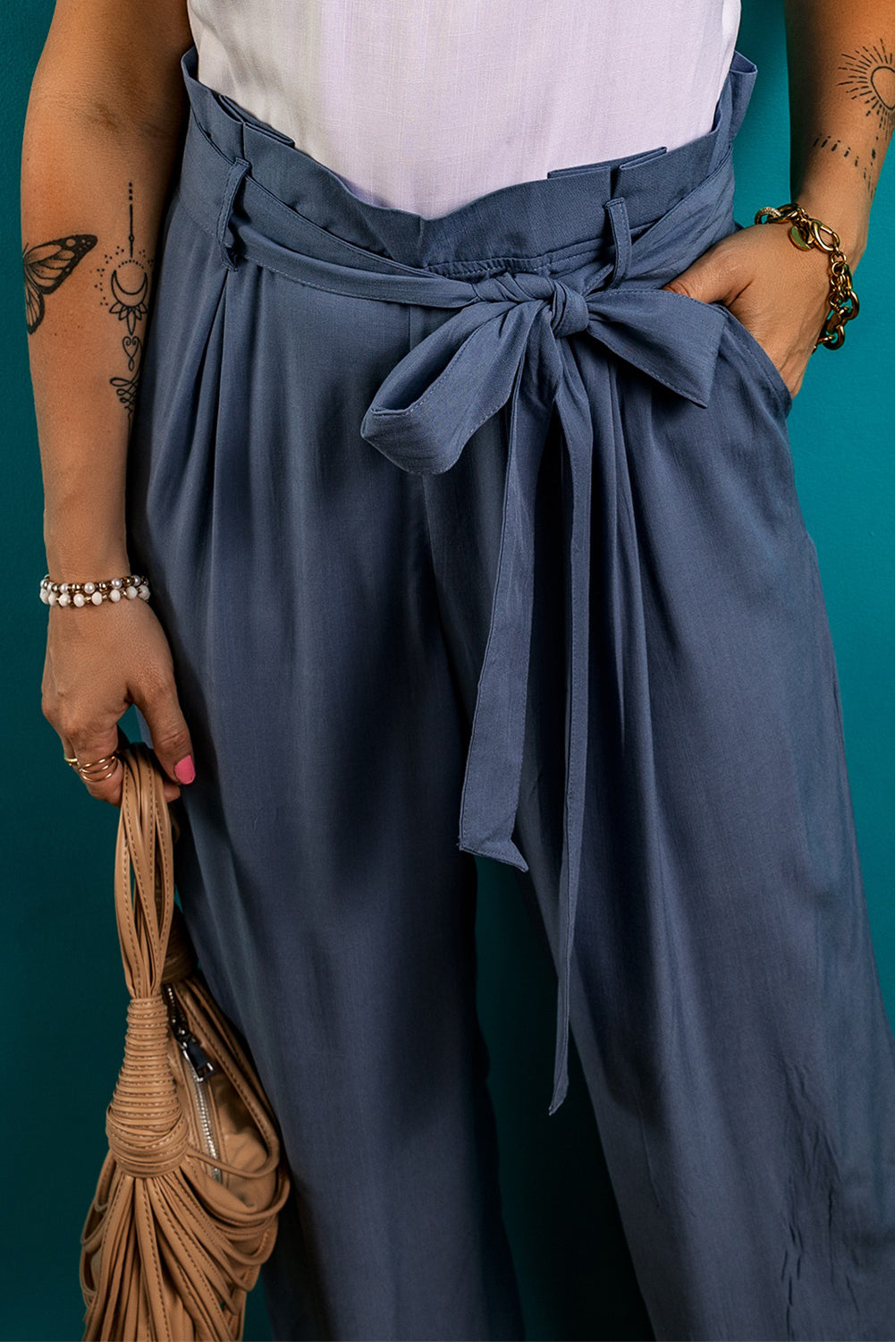 Tied Wide Leg Pants with Pockets | Stylish & Comfortable Trendsi