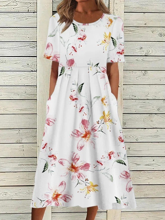 Summer Fashion Round Neck Pullover Print Loose Dress ARZ