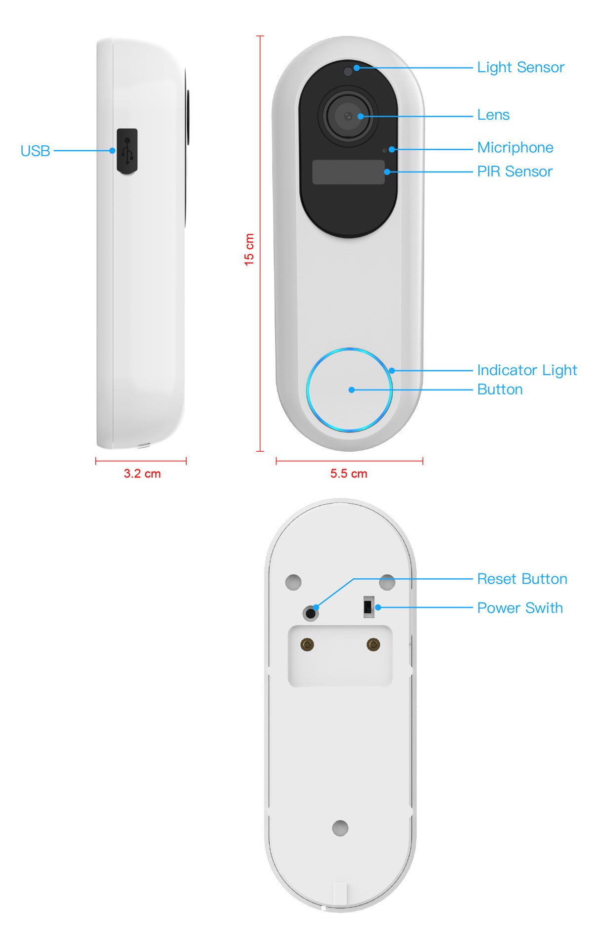 Smart Visual Doorbell Monitoring Intercom Low Power Camera ARZ