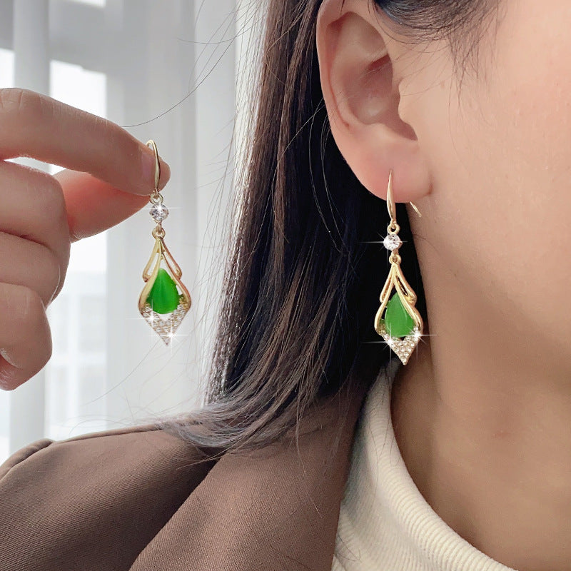 Light Luxury Opal Rhombus Ear Hook Elegant High-end Sense ARZ