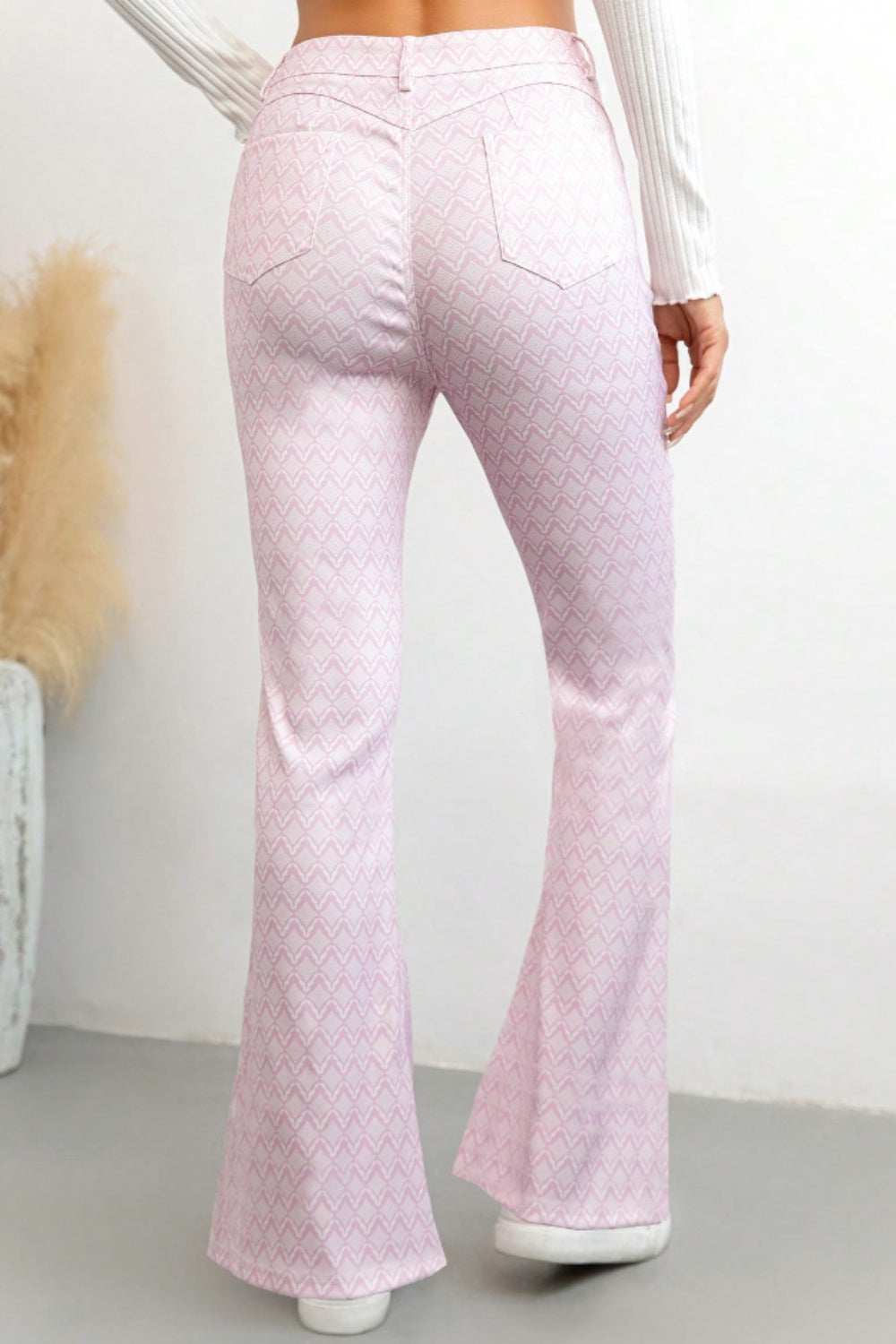 Printed High Waist Flare Pants with Pockets Trendsi