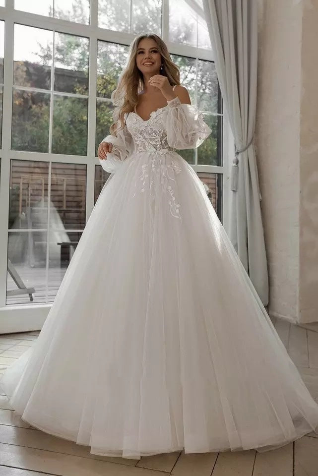 Boho Bride Gown Puff Sleeve Off Shoulder Wedding Dresses ARZ