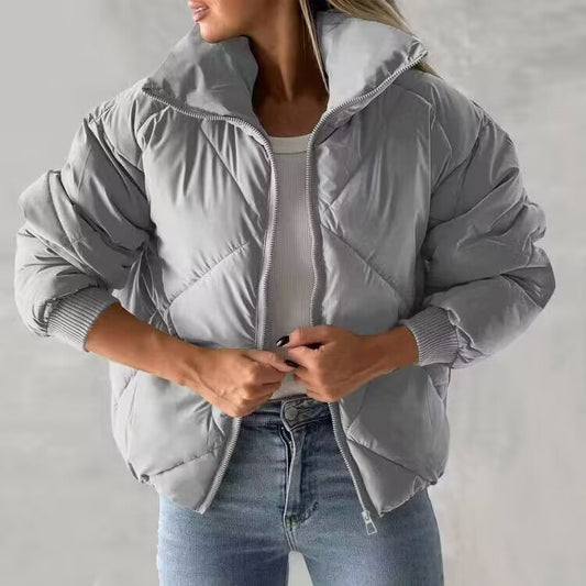 Women's Long Sleeve Zipper Winter Quilted Short Cotton Jacket Women's Bread ARZ