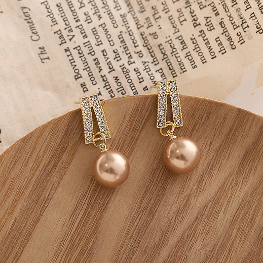 Elegant High-grade Sterling Silver Needle Pairs Of Pearl Earrings With Diamonds ARZ