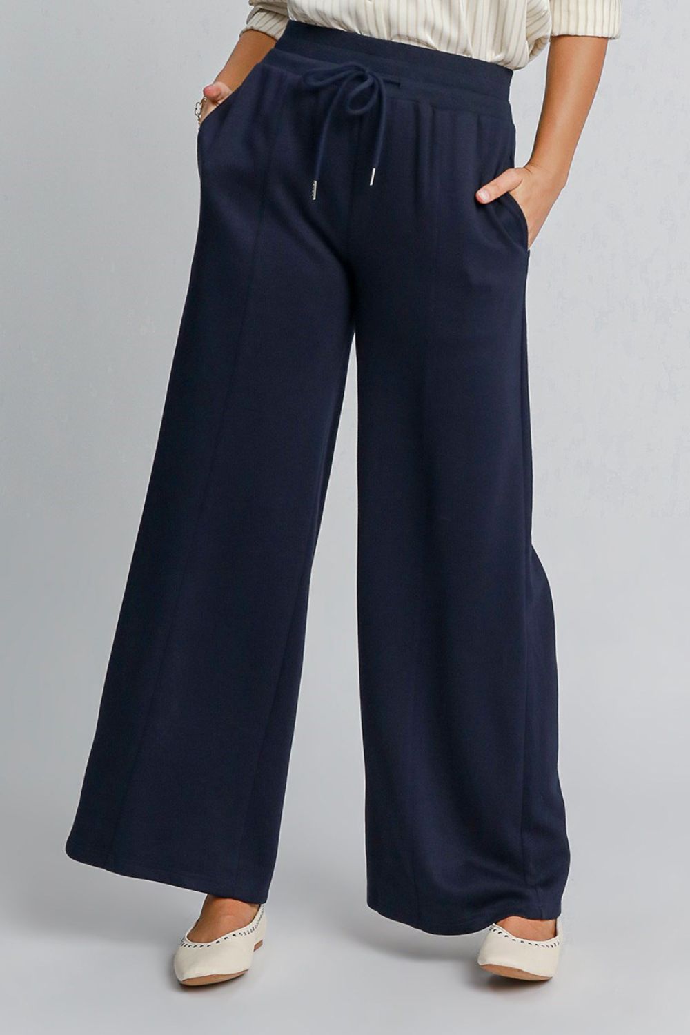 Umgee Drawstring Wide Leg Pants with Pockets Trendsi