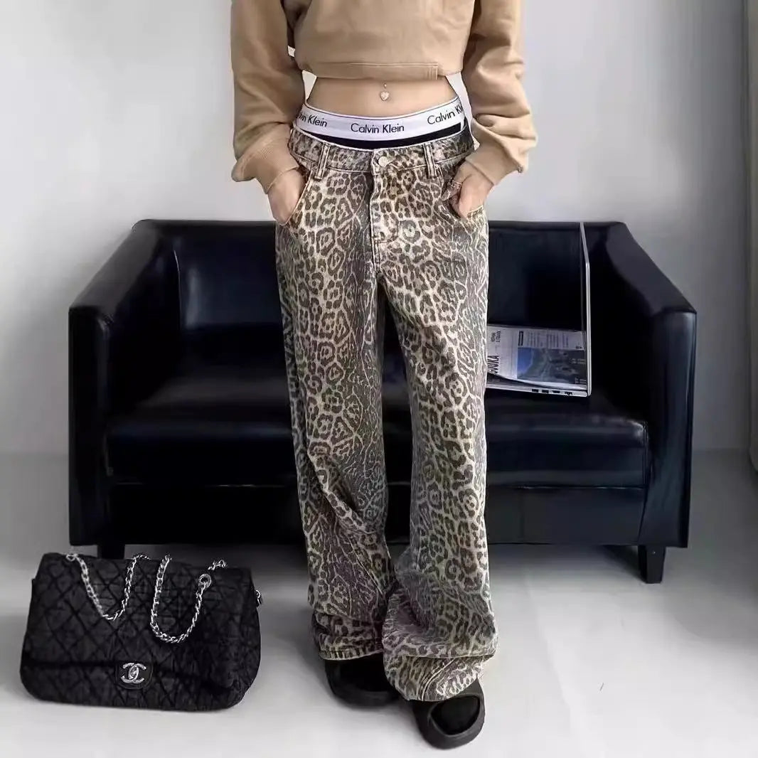 Vintage Leopard Print Jeans For Men And Women Hip Hop Trend ARZ