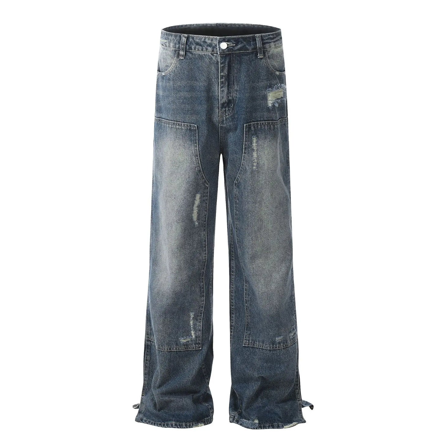 Washed And Frayed High Street Jeans Stitching American Straight ARZ