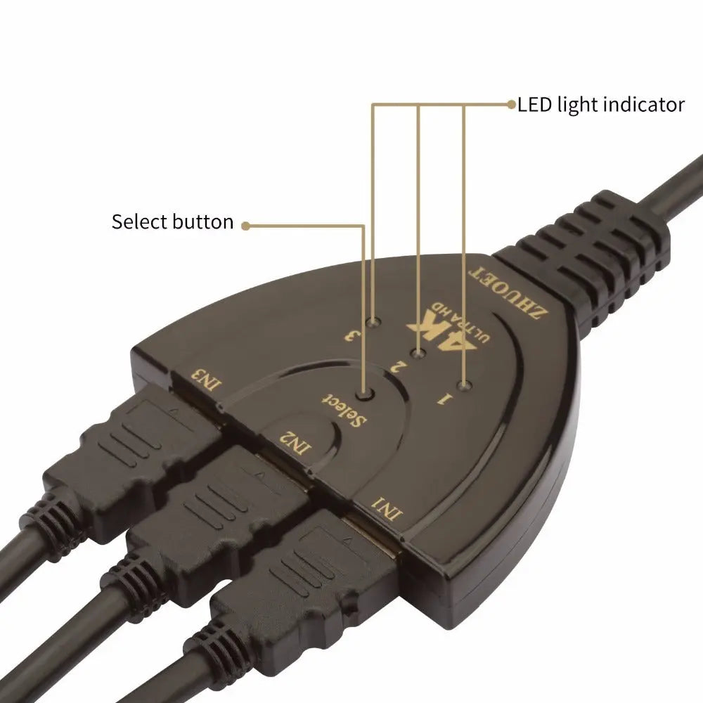 3 Port 4K HDMI 2.0 Cable Auto Splitter Switcher 3x1 Adapter HUB 3D 3 To 4K 2K 3D Mini 3 Port HDMI-compatible ARZ