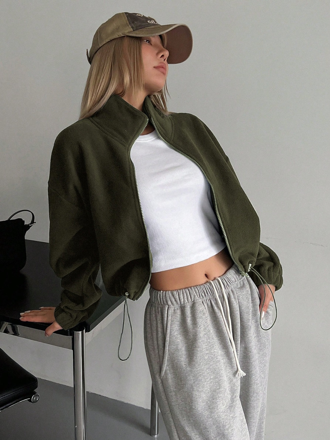 Honey Zip Up Long Sleeve Cropped Jacket Trendsi