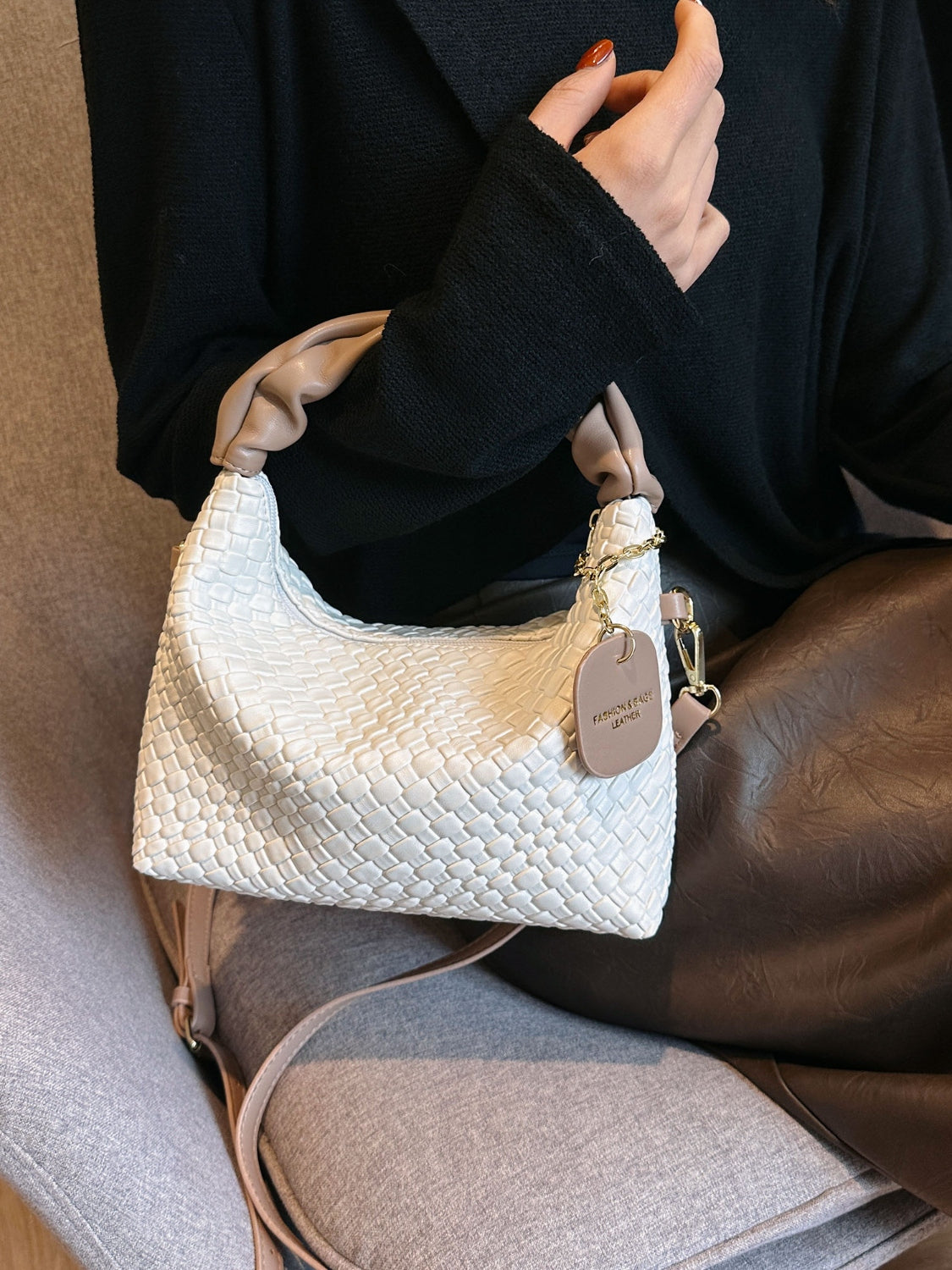 PU Leather Woven Crossbody Bag Trendsi