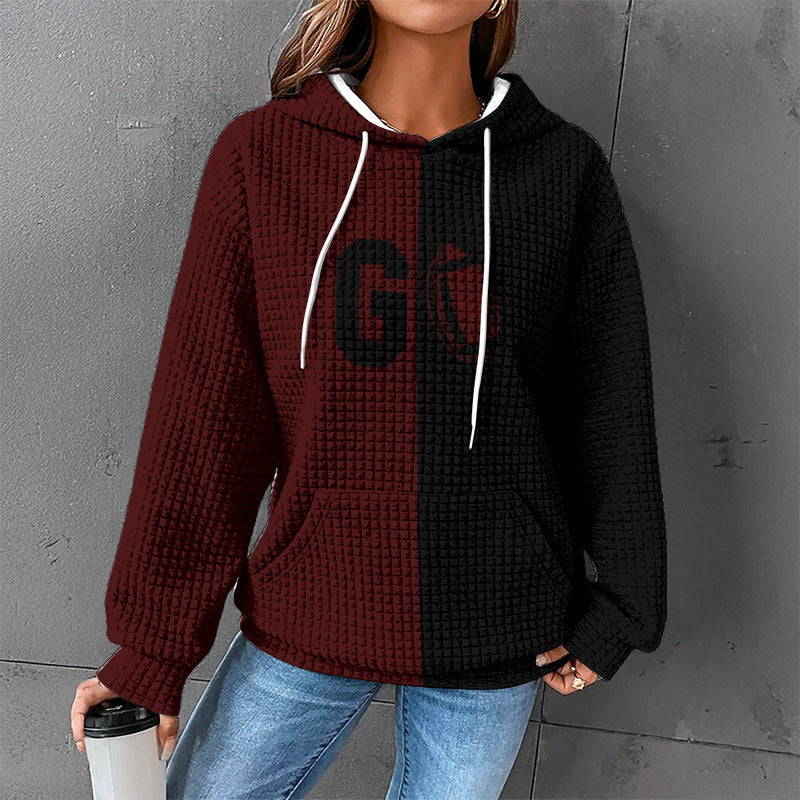 Waffle Sweater Hooded Sweaters Women's Clothing ARZ