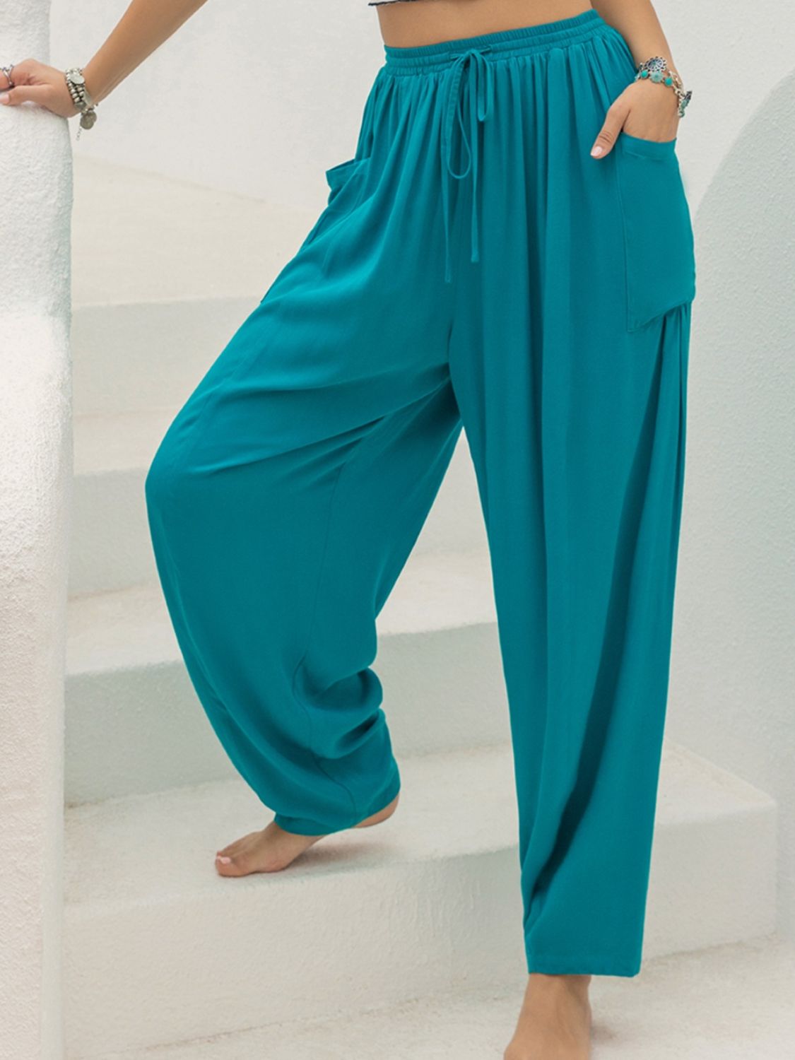 Drawstring Wide Leg Pants with Pockets Trendsi