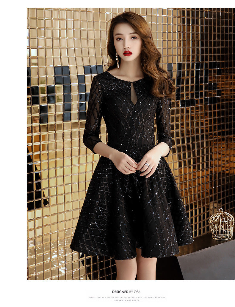 Women's Black Dinner Party Cocktail Party Birthday Party Dress Small Dress Short Socialite ARZ