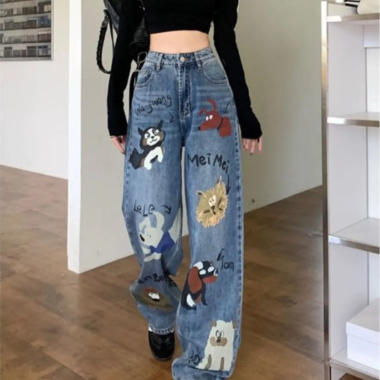 Female American retro high street graffiti jeans ARZ