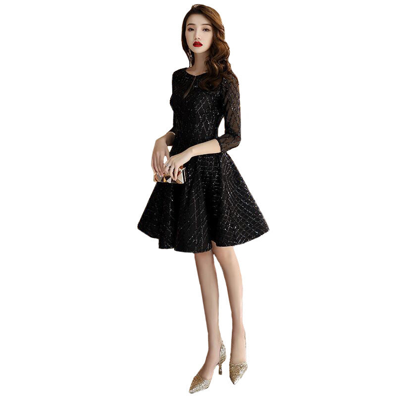 Women's Black Dinner Party Cocktail Party Birthday Party Dress Small Dress Short Socialite ARZ