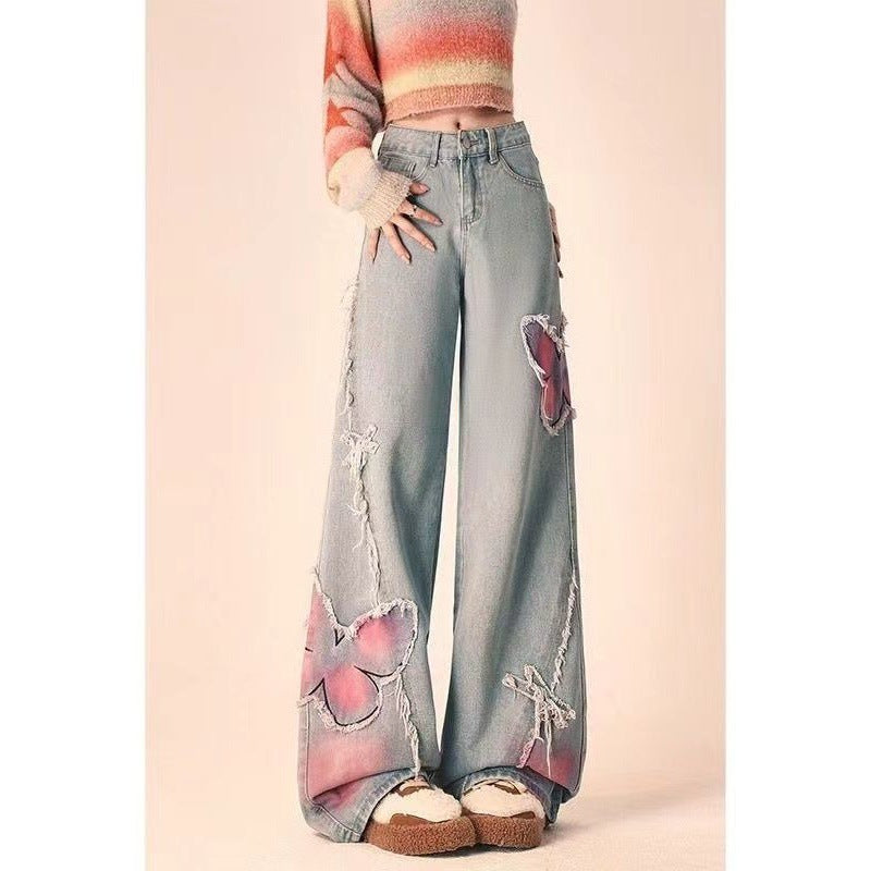 Tie-dyed Butterfly Slightly Spicy Jeans High Waist Slimming ARZ