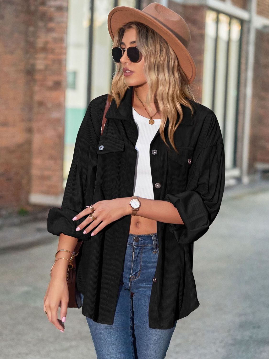 Mandy Button Up Collared Neck Long Sleeve Shirt Trendsi