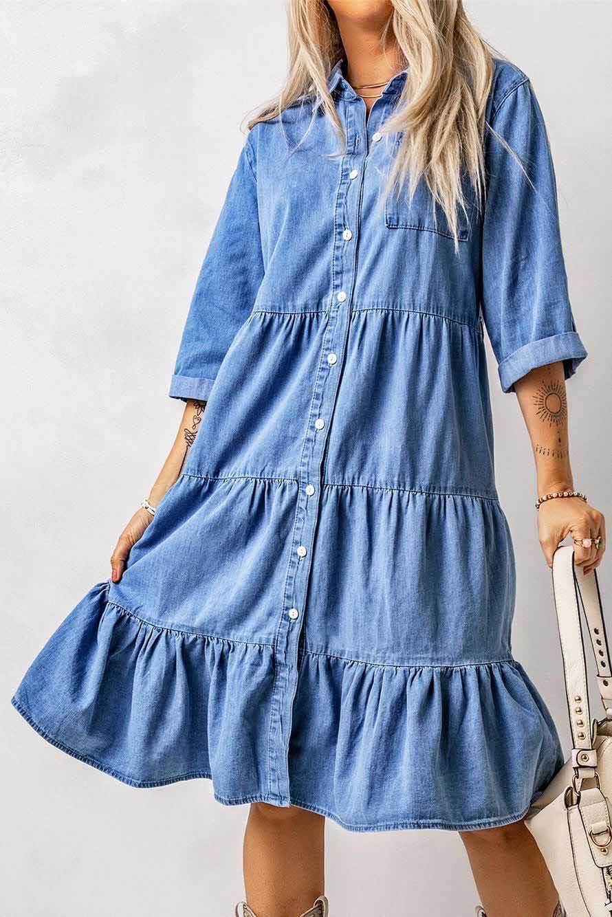 Spring And Summer Dress Denim Button Shirt ARZ