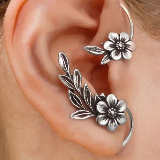 Asymmetric Vintage Plant Flower Ear Hook Earrings ARZ