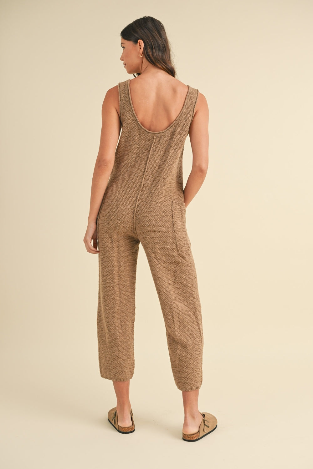 MABLE Sleeveless Knit Crop Jumpsuit with Pockets Trendsi