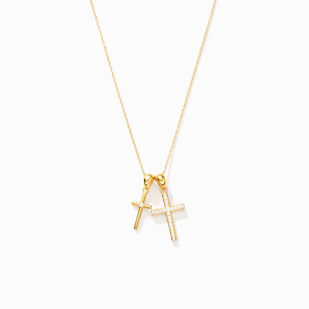 Silver Double Cross Necklace For Women ARZ