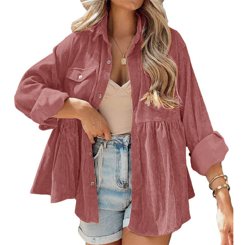 Fashion Corduroy Ruffled Shirt Top For Women ARZ