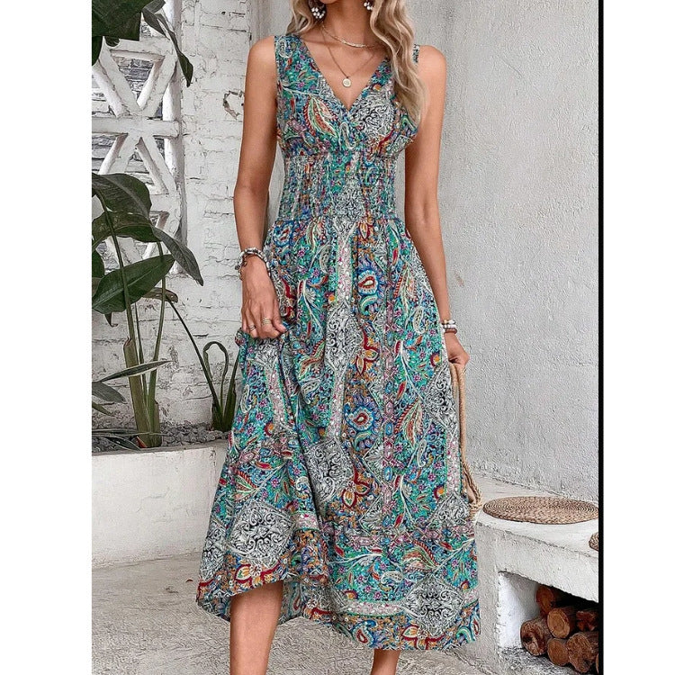 Women's Clothing Cross-border AliExpress New Fashion Temperament High Waist Sleeveless Bohemian Dress ARZ