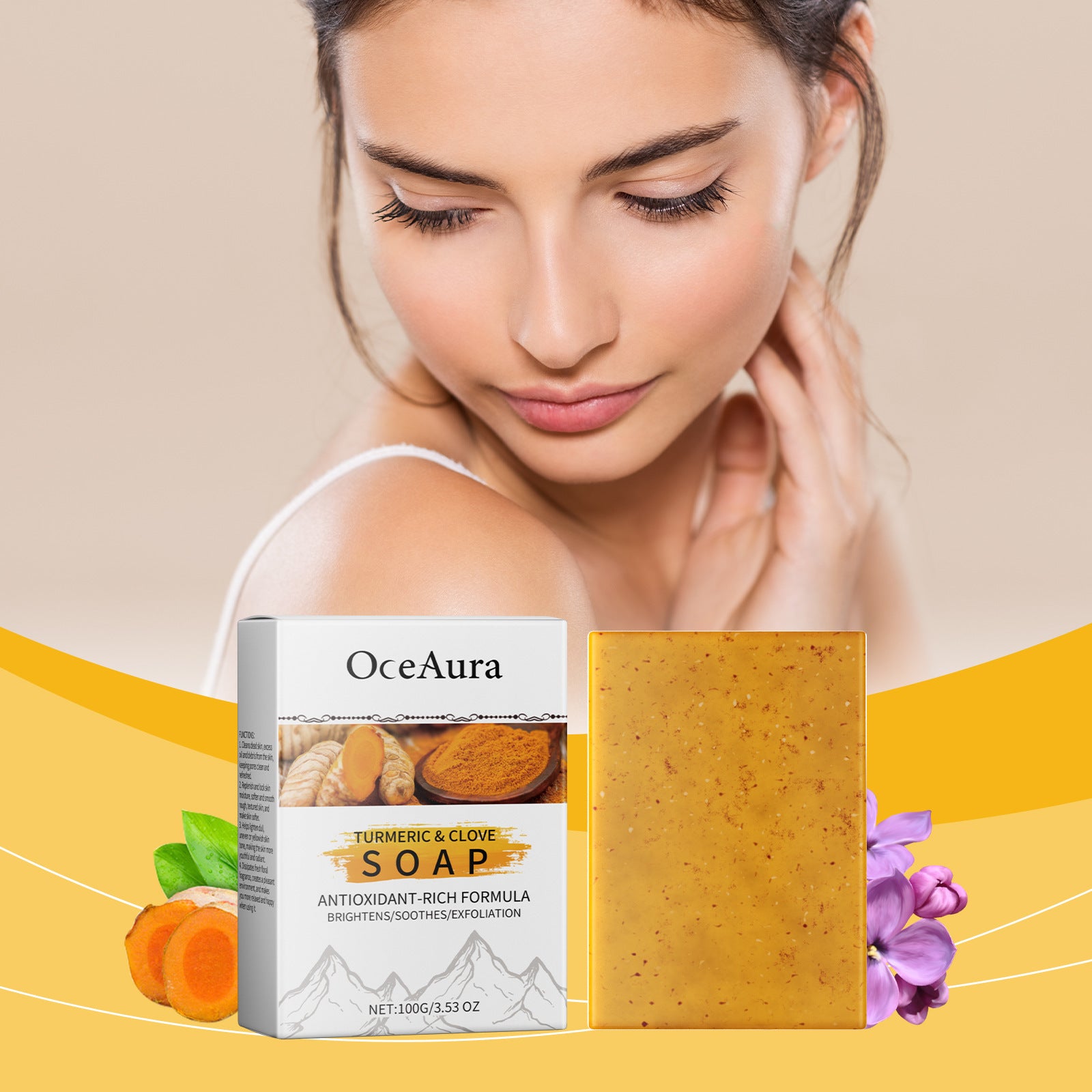 Turmeric Lilac Essential Oil Moisturizing And Nourishing Facial Body Cleansing Soft Skin Flower Soap ARZ