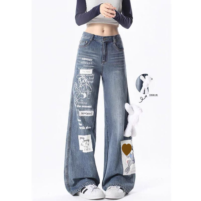 Cartoon Rabbit Print Loose Straight Casual Wide-leg Pants ARZ