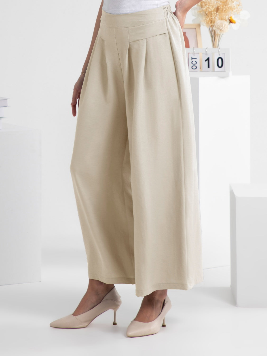 Elastic Waist Pants - FAM-FAM Wide Leg Trendy Comfort Trendsi