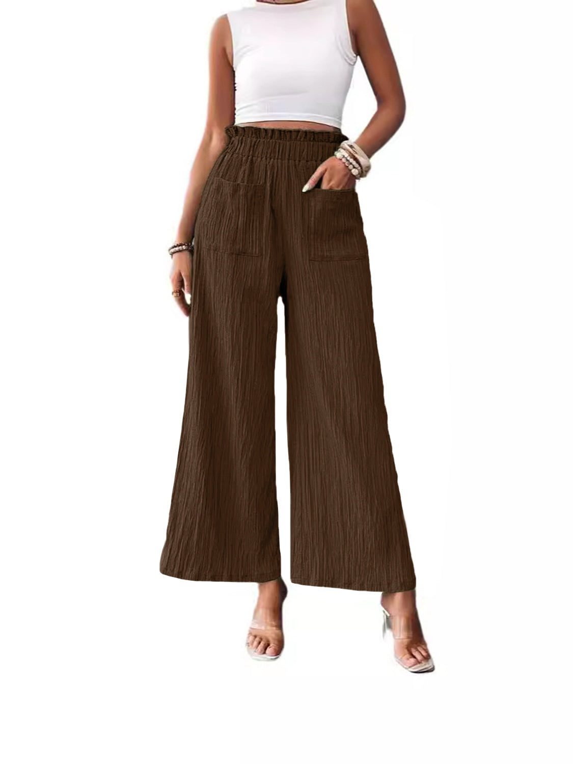 Pocketed Elastic Waist Wide Leg Pants Trendsi