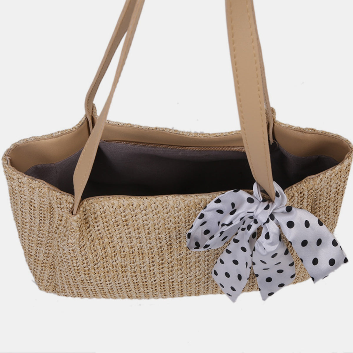 Straw Woven Leather Strap Handbag Trendsi