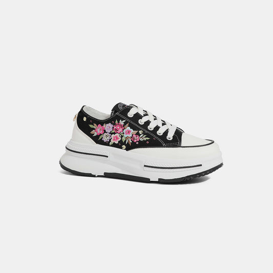 Nicole Lee USA Embroidery Detail Platform Lace-Up Sneakers Trendsi