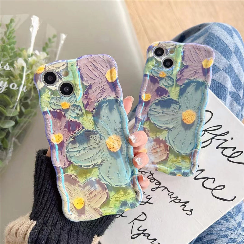 Retro Oil Painting Phone Case Blu-ray Flowers Shockproof Case For Iphone 13 12 13pro 14pro 13 Pro Max Silicone Phone Cover ARZ