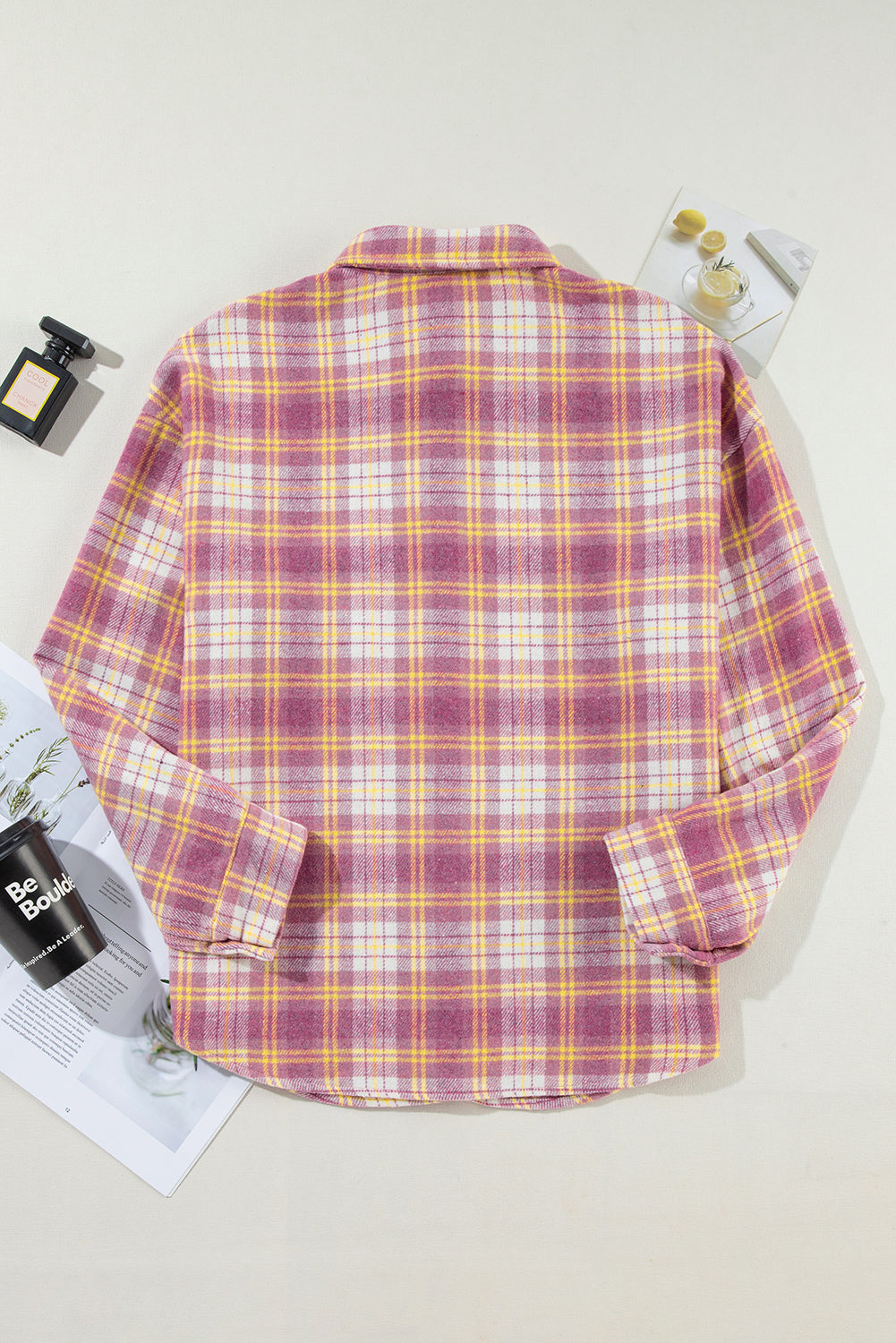 Plaid Collared Neck Button Up Shacket Trendsi