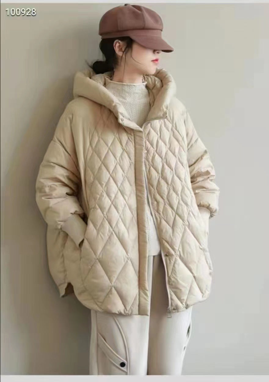 Diamond Lattice Artistic Loose White Duck Down Jacket ARZ