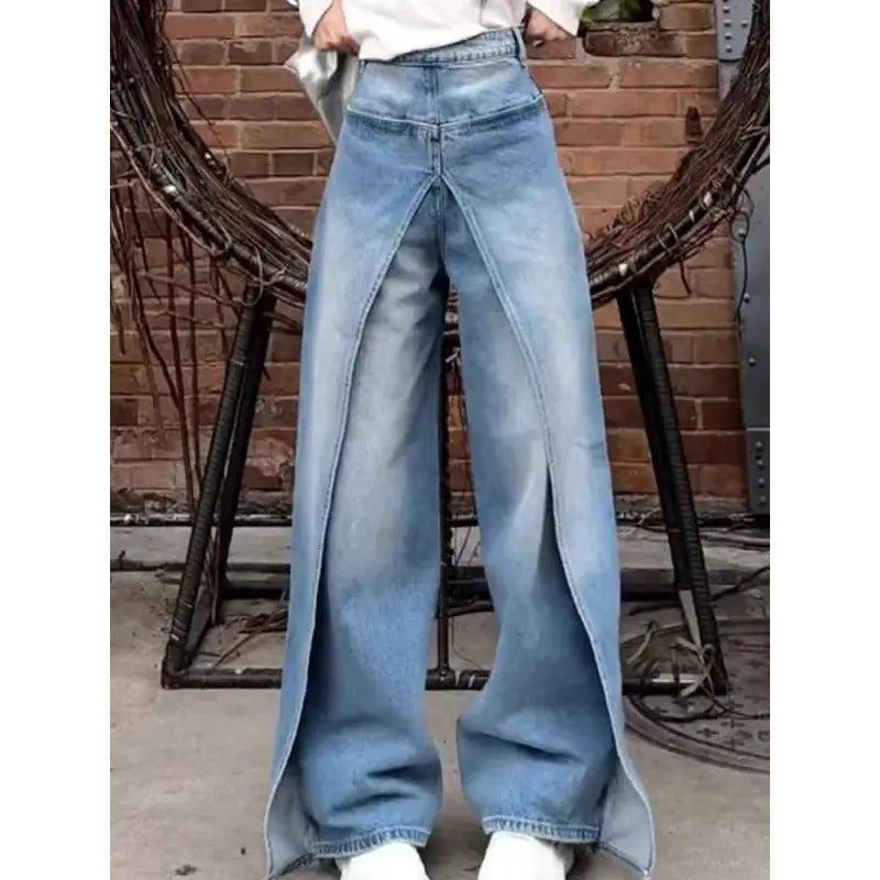 Women's High Waist Reverse Personalized Wide-leg Mop Straight Jeans ARZ