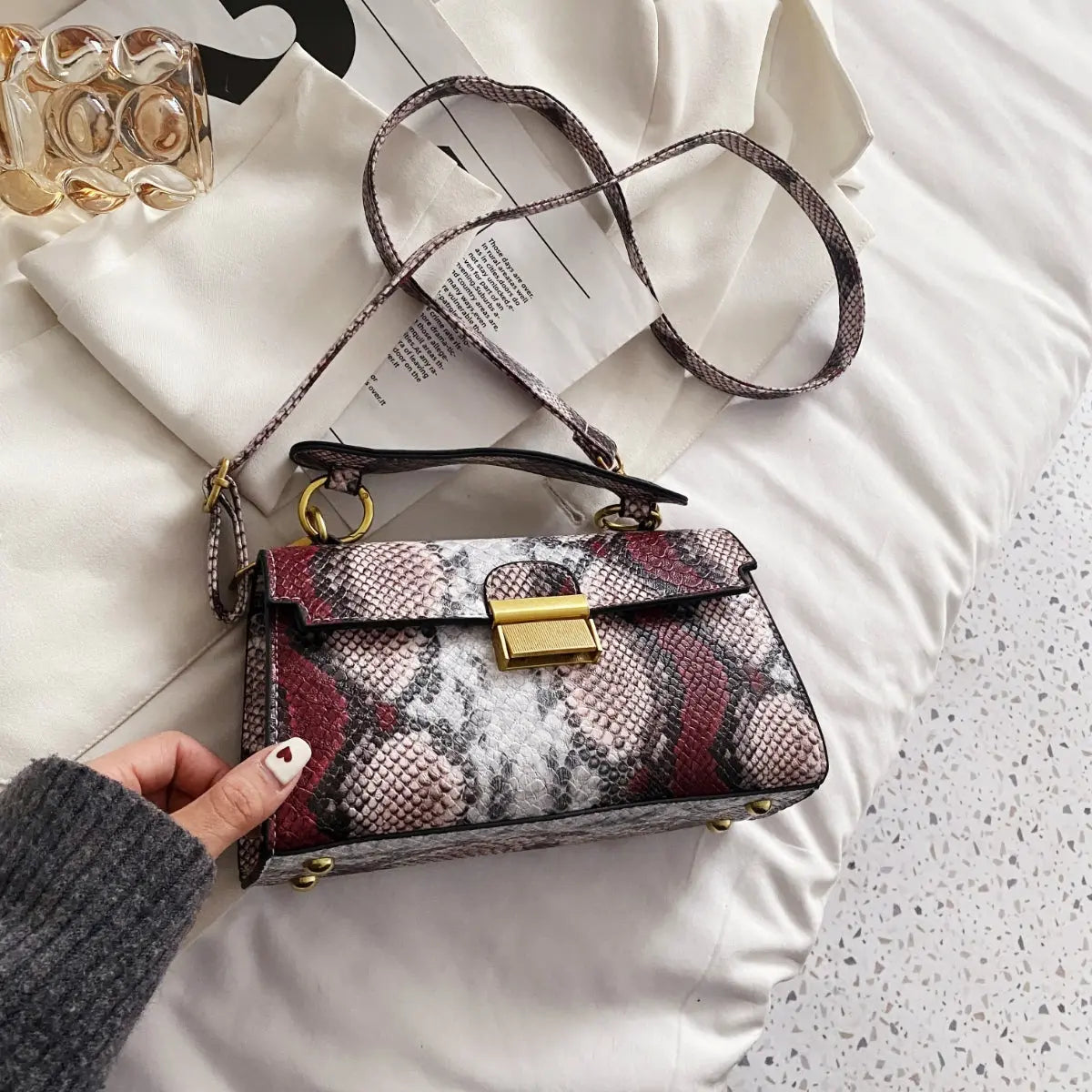 PU Leather Snakeskin Print Crossbody Bag Trendsi