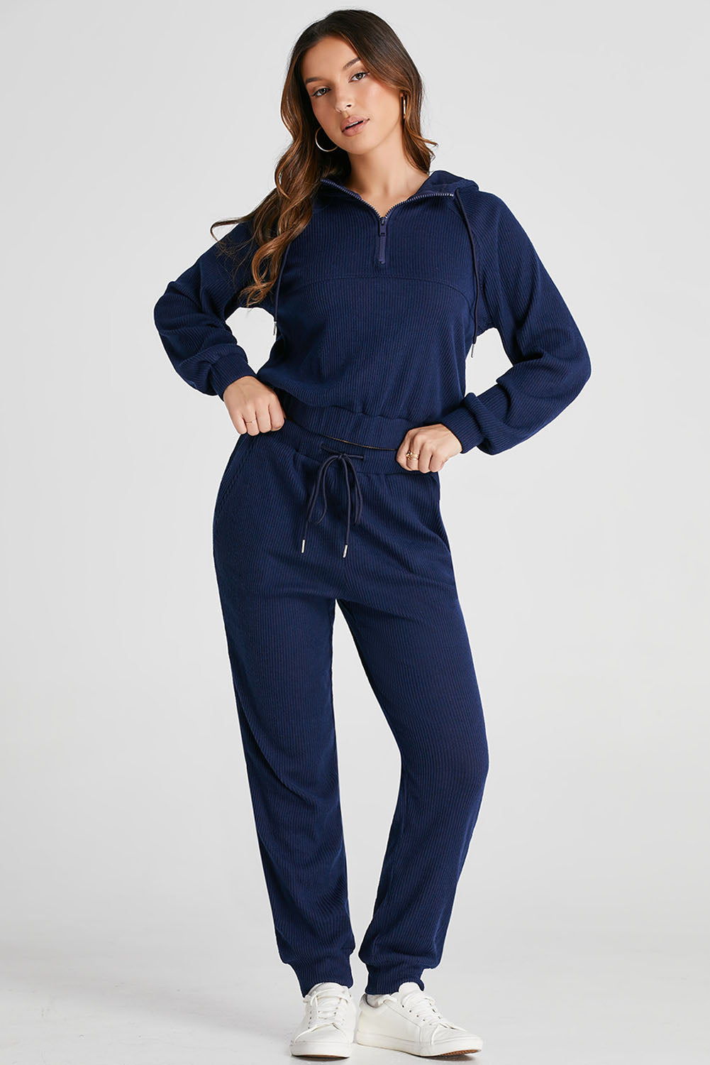 Drawstring Half Zip Hoodie and Joggers Active Set Trendsi