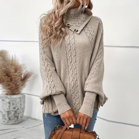 Twist Design Sense Retro Turtleneck Outerwear Sweater Women's Knitwear Pullover Cloak Shawl ARZ