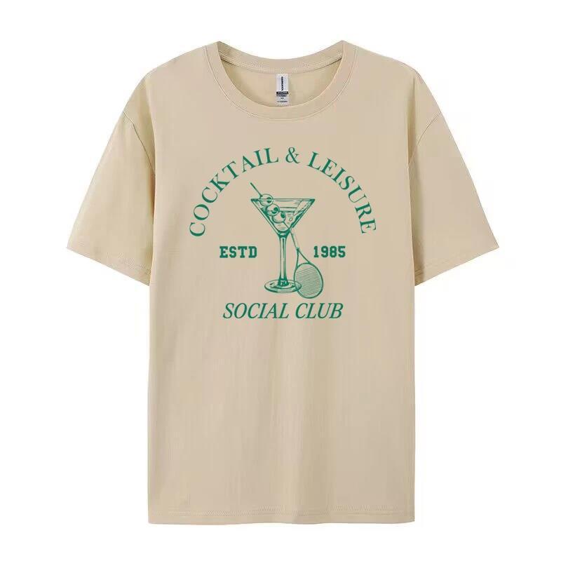 Cocktail Leisure Retro Graphic Tees Women Vintage Tennis Spo ARZ