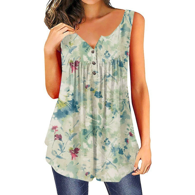 Sleeveless 3D Bohemian 3-Button Top ARZ