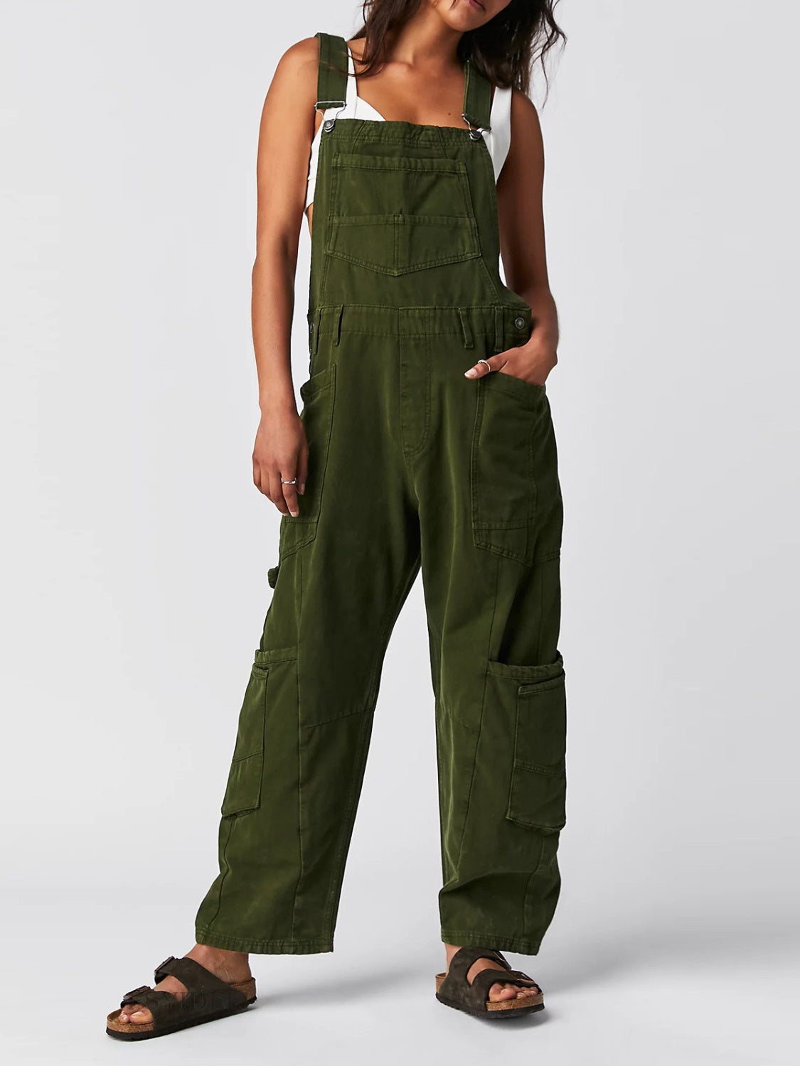 Pocketed Wide Strap Denim Overalls Trendsi