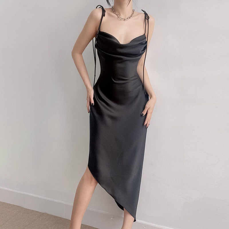 Irregular Casual Sling Satin Dress Women ARZ