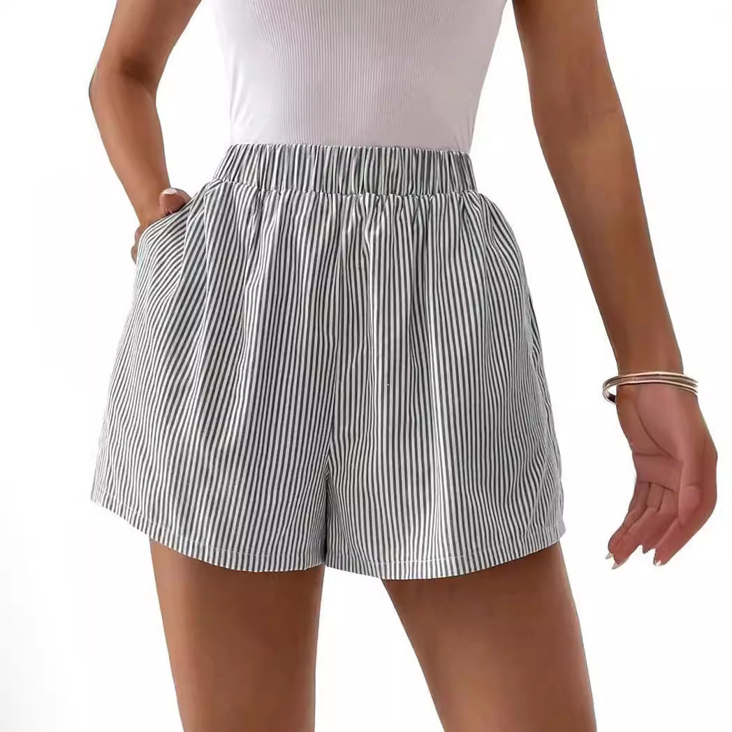 Fashion Women's Loose Back Patch Pocket Striped Shorts ARZ